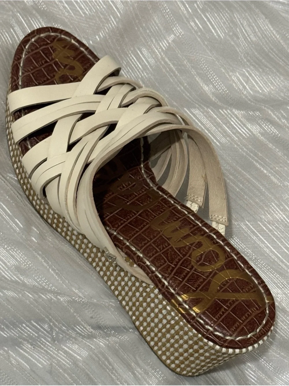 Sam Edelman Devon Wedge Sandals 9.5 Cream Strappy Woven Platform Like New